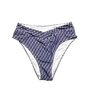 Cupshe Womens Bikini Bottom Brief High Leg Geometric Blue Large V Waist